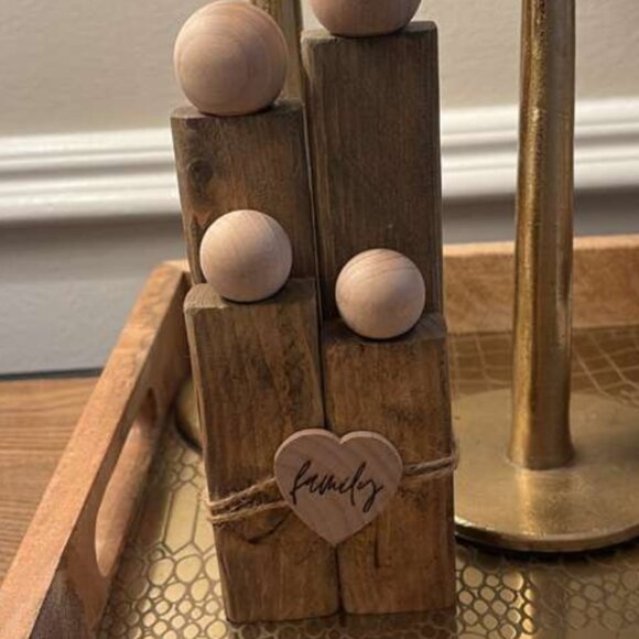 Wooden Block Family of 4 Figurine | Rustic Home Decor & Gift - Picture 2 of 5